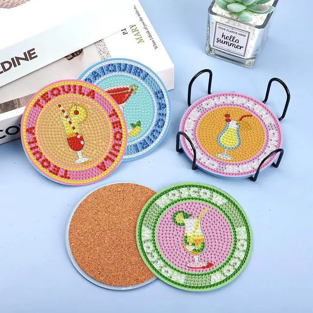 Alt view image 5 of 7 - Cocktail Diamond Art Coasters Kits, Diamond Painting Coasters with Holder | DIY Cocktail Coaster Gem Art Crafts Supplies for Adults Beginners Set of 8, Cup Mat with Nice Gift Box for Home Decor 3.9 in