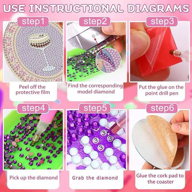 Alt view image 6 of 7 - Cocktail Diamond Art Coasters Kits, Diamond Painting Coasters with Holder | DIY Cocktail Coaster Gem Art Crafts Supplies for Adults Beginners Set of 8, Cup Mat with Nice Gift Box for Home Decor 3.9 in