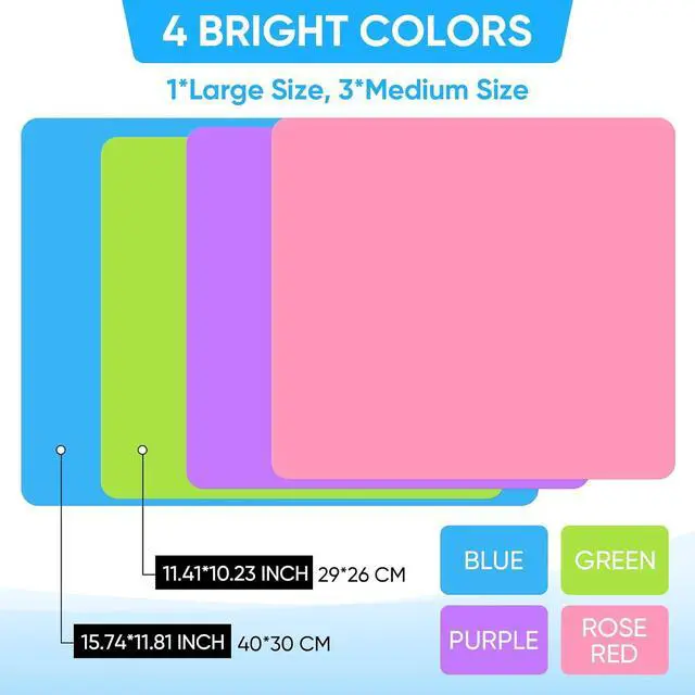 Alt view image 3 of 7 - HiGift 4 Pack Silicone Mats for Crafts, Silicone Sheet for Crafts Resin Jewelry Casting Mat Pad, Waterproof Nonstick Heat-Resistant, Blue, Pink, Purple, Green (15.7'' x 11.8'' & 11.6'' x 8.3'')