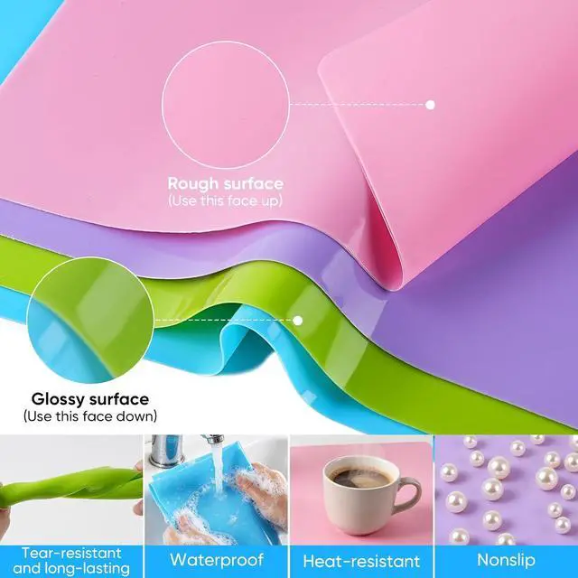 Alt view image 4 of 7 - HiGift 4 Pack Silicone Mats for Crafts, Silicone Sheet for Crafts Resin Jewelry Casting Mat Pad, Waterproof Nonstick Heat-Resistant, Blue, Pink, Purple, Green (15.7'' x 11.8'' & 11.6'' x 8.3'')