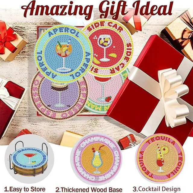Alt view image 7 of 7 - Cocktail Diamond Art Coasters Kits, Diamond Painting Coasters with Holder | DIY Cocktail Coaster Gem Art Crafts Supplies for Adults Beginners Set of 8, Cup Mat with Nice Gift Box for Home Decor 3.9 in