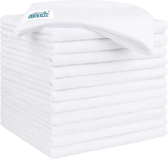 Main image of HOMEXCEL White Microfiber Cleaning Cloth 12 Pack, 12.5 x 12.5 inch Microfiber Towels for Cars, Ultra Absorbent Car Washing Cloth, Lint Free Streak Free Cleaning Rags for Car, Kitchen, and Window