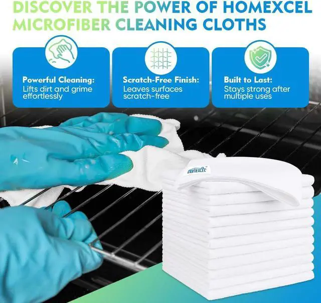 Alt view image 2 of 7 - HOMEXCEL White Microfiber Cleaning Cloth 12 Pack, 12.5 x 12.5 inch Microfiber Towels for Cars, Ultra Absorbent Car Washing Cloth, Lint Free Streak Free Cleaning Rags for Car, Kitchen, and Window