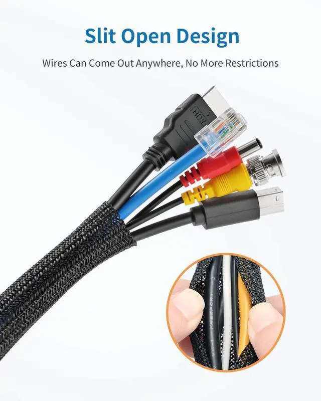 Alt view image 3 of 7 - Yecaye 10ft - 1/2 inch Cord Protectors from Pets no Chew, Black | Split Cable Management Sleeves, Wire Loom Tubing for TV USB Cord Protector, Cord Covers for Pets Bite-Resistant