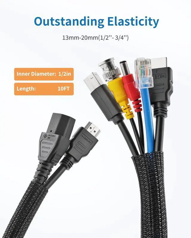Alt view image 2 of 7 - Yecaye 10ft - 1/2 inch Cord Protectors from Pets no Chew, Black | Split Cable Management Sleeves, Wire Loom Tubing for TV USB Cord Protector, Cord Covers for Pets Bite-Resistant