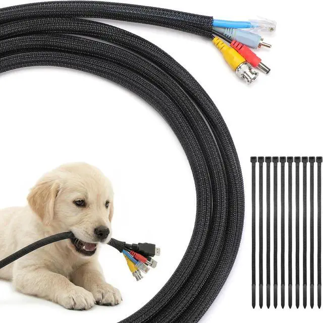 Main image of Yecaye 10ft - 1/2 inch Cord Protectors from Pets no Chew, Black | Split Cable Management Sleeves, Wire Loom Tubing for TV USB Cord Protector, Cord Covers for Pets Bite-Resistant