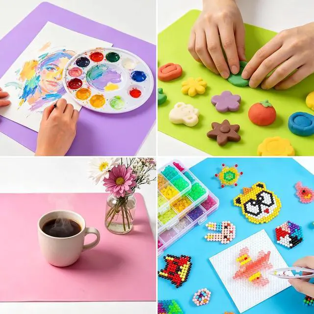 Alt view image 7 of 7 - HiGift 4 Pack Silicone Mats for Crafts, Silicone Sheet for Crafts Resin Jewelry Casting Mat Pad, Waterproof Nonstick Heat-Resistant, Blue, Pink, Purple, Green (15.7'' x 11.8'' & 11.6'' x 8.3'')