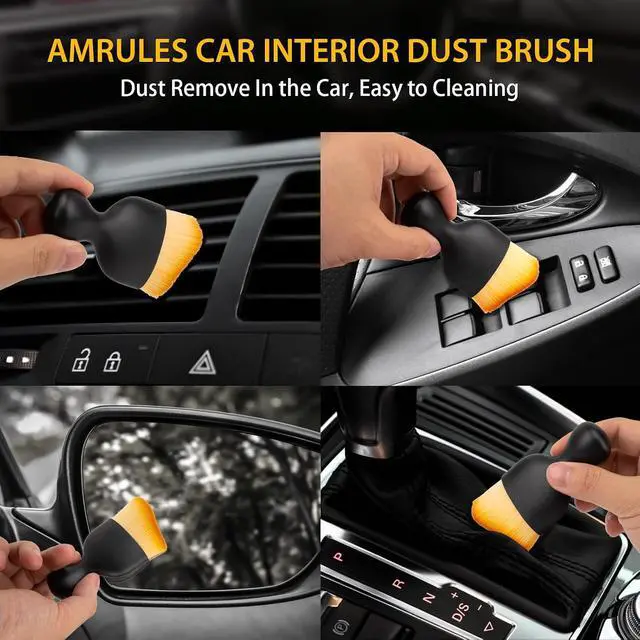 Alt view image 3 of 7 - Amrules 2 Pcs Car Interior Detailing Brush Cleaning Tools, Brown | Soft Bristles Gently Clean Dust & Dirt, Gentle on Surfaces, for Dash, Leather, Skylight & Vents, Lightweight, Easy to Use