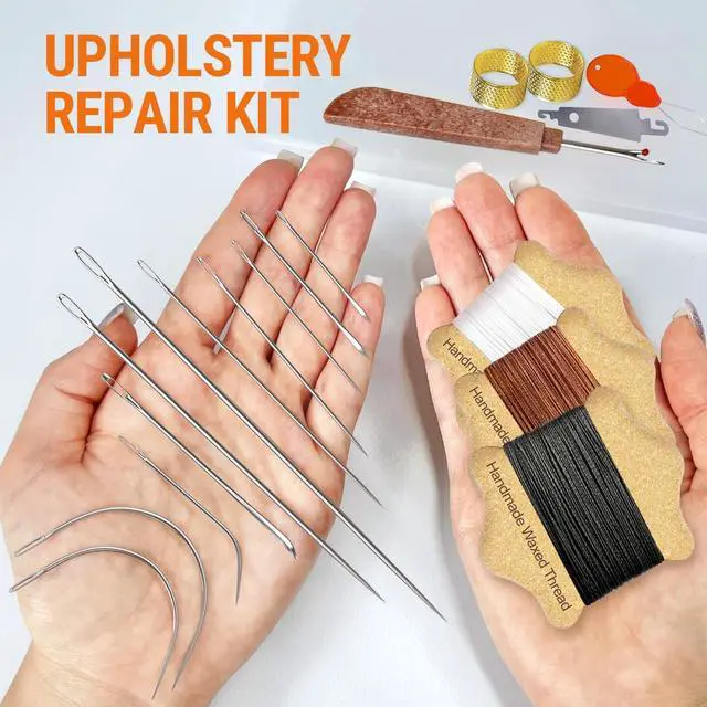Alt view image 2 of 6 - VONEEDL Upholstery Repair Kit: Waxed Sewing Thread (3 Colors) & Heavy Duty Needles (11 PCS) for Leather, Canvas & Quilting Thread