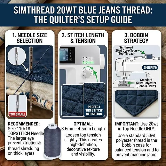 Alt view image 7 of 7 - Simthread Heavy Duty Blue Jeans Thread 20 Weight 3-Ply for Denim Sewing | Core-Spun Polyester, 67 Meters 6 Colors Pack for Household Thick Fabric