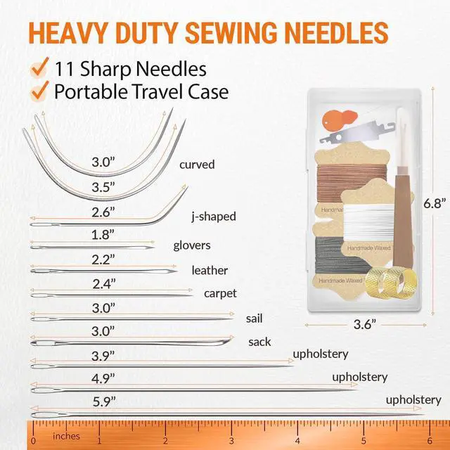 Alt view image 4 of 6 - VONEEDL Upholstery Repair Kit: Waxed Sewing Thread (3 Colors) & Heavy Duty Needles (11 PCS) for Leather, Canvas & Quilting Thread
