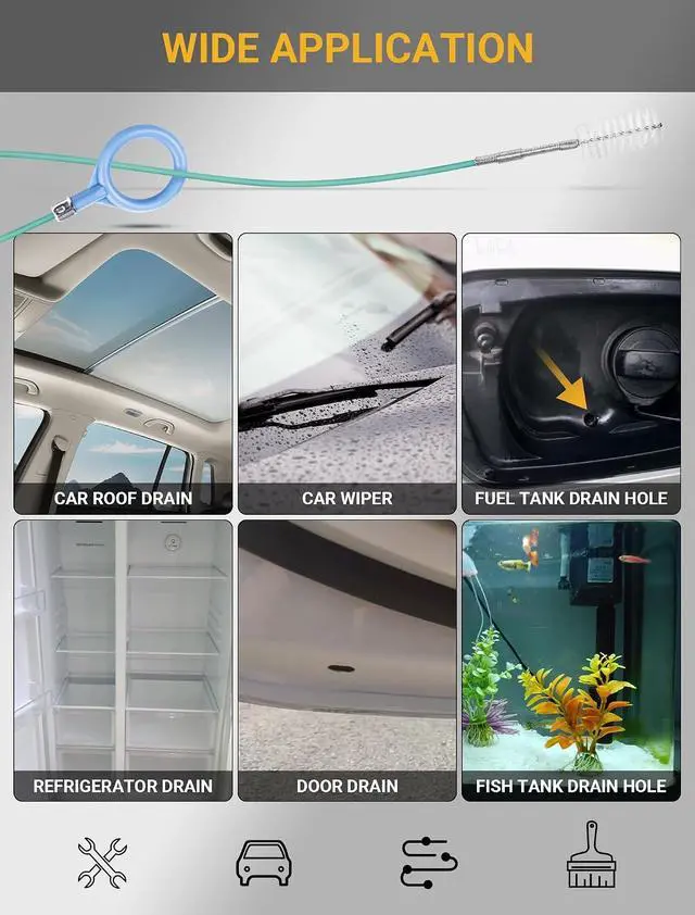 Alt view image 6 of 7 - SARDVISA 78-Inch Sunroof Drain Cleaning Brush, Flexible Tube Cleaner | Flexible 78-Inch Brush Reaches Curved Drain Tubes to Remove Dirt and Debris from Sunroofs, Doors, Wipers and Narrow Pipes