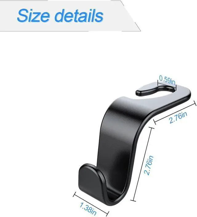Alt view image 2 of 7 - 4 Pack Curved Headrest Hooks for Vehicle Seats, Black Style 2 | rear-row hanging storage, supports bags coats and groceries, fits matching headrest posts, interior accessory