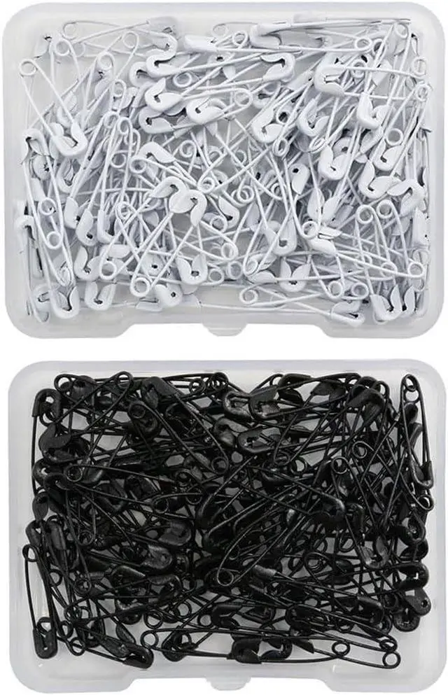 Main image of 2 Boxes Small Safety Pins Colorful Crafting Pins Tag Fastening Pins Clothing Sewing Pins Blanket Handicrafts Pins Jewelry Making Pins Black and White