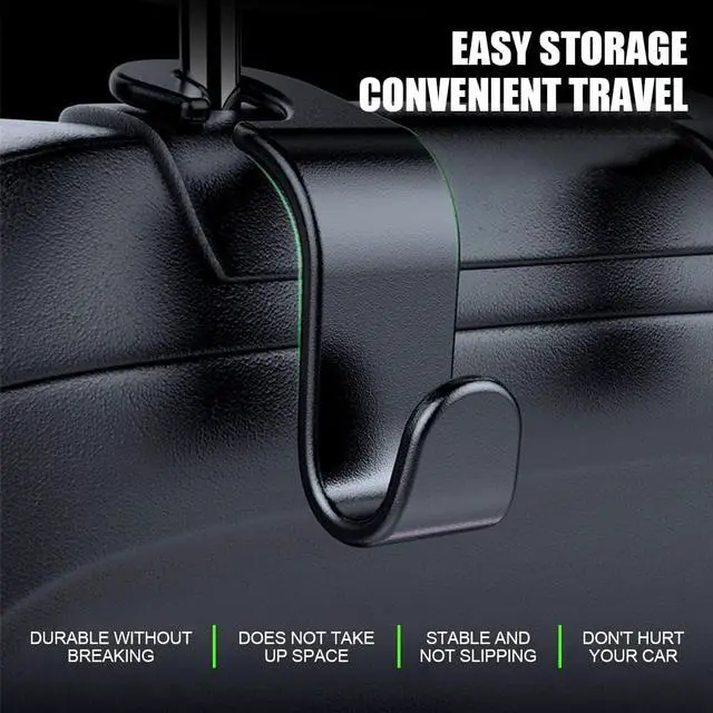 Alt view image 5 of 7 - 4 Pack Curved Headrest Hooks for Vehicle Seats, Black Style 2 | rear-row hanging storage, supports bags coats and groceries, fits matching headrest posts, interior accessory