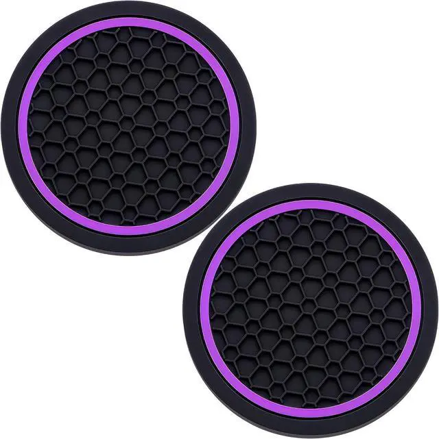 Main image of 2-Piece Anti-Slip Car Cup Coaster Set 2.75 Inch Auto Insert Drink Mats, Perfect for Coffee & Beverages Stylish Interior Decor for Women & Girls (Black & Purple)