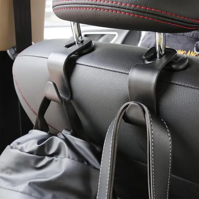 Alt view image 7 of 7 - 4 Pack Curved Headrest Hooks for Vehicle Seats, Black Style 2 | rear-row hanging storage, supports bags coats and groceries, fits matching headrest posts, interior accessory