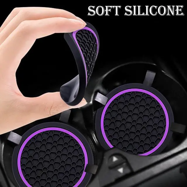 Alt view image 4 of 7 - 2-Piece Anti-Slip Car Cup Coaster Set 2.75 Inch Auto Insert Drink Mats, Perfect for Coffee & Beverages Stylish Interior Decor for Women & Girls (Black & Purple)