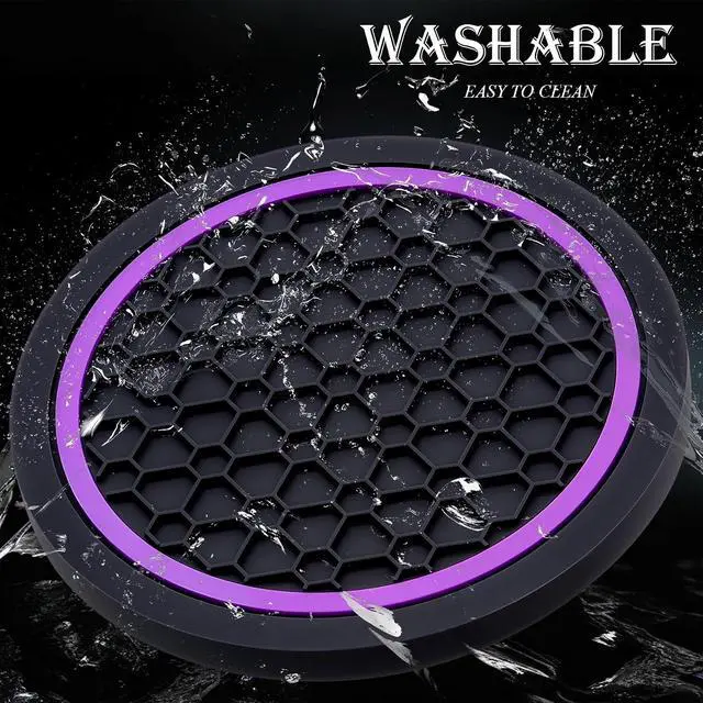 Alt view image 5 of 7 - 2-Piece Anti-Slip Car Cup Coaster Set 2.75 Inch Auto Insert Drink Mats, Perfect for Coffee & Beverages Stylish Interior Decor for Women & Girls (Black & Purple)