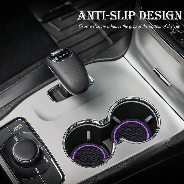 Alt view image 3 of 7 - 2-Piece Anti-Slip Car Cup Coaster Set 2.75 Inch Auto Insert Drink Mats, Perfect for Coffee & Beverages Stylish Interior Decor for Women & Girls (Black & Purple)