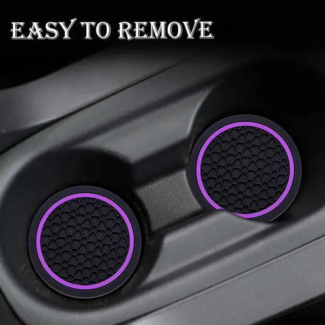 Alt view image 6 of 7 - 2-Piece Anti-Slip Car Cup Coaster Set 2.75 Inch Auto Insert Drink Mats, Perfect for Coffee & Beverages Stylish Interior Decor for Women & Girls (Black & Purple)
