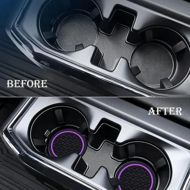 Alt view image 7 of 7 - 2-Piece Anti-Slip Car Cup Coaster Set 2.75 Inch Auto Insert Drink Mats, Perfect for Coffee & Beverages Stylish Interior Decor for Women & Girls (Black & Purple)