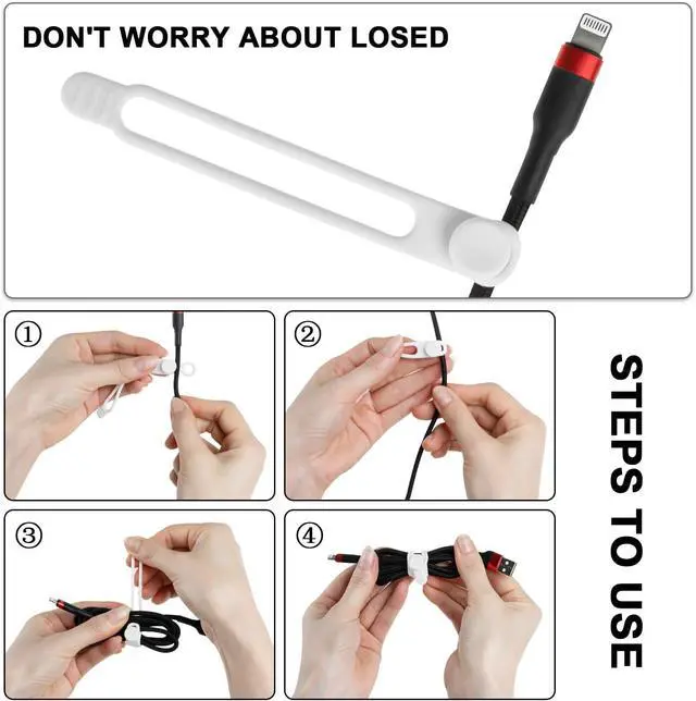 Alt view image 3 of 6 - Silicone Cable Ties, Cord Organizer Cable Management, Black White | Reusable Cord Ties for Electronics, Office Desk Accessories, Home Travel Essentials, Easy to Use, 4.2 Inch-16 Pack