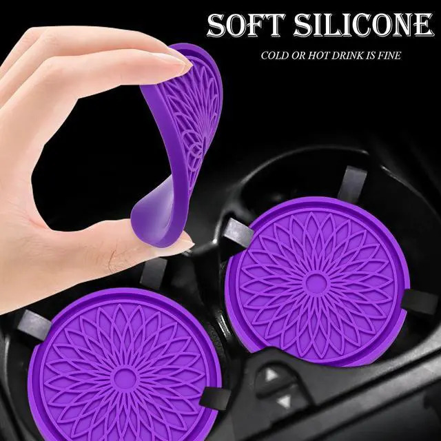 Alt view image 4 of 7 - 2-Pack Car Cup Holder Coaster Inserts, 2.75 Inch Non-Slip Silicone Liners, Shockproof Drink Holder Mat for Women Men, Universal Fit for Most Vehicles (Purple)
