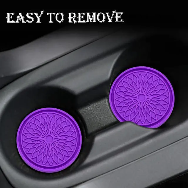 Alt view image 6 of 7 - 2-Pack Car Cup Holder Coaster Inserts, 2.75 Inch Non-Slip Silicone Liners, Shockproof Drink Holder Mat for Women Men, Universal Fit for Most Vehicles (Purple)