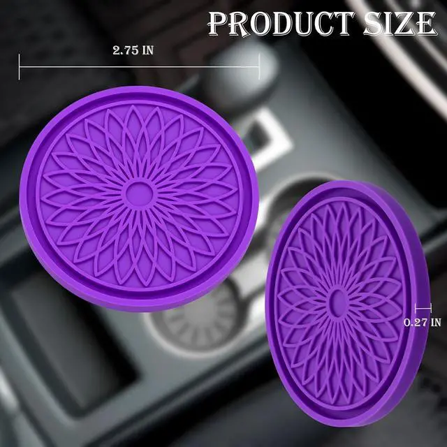 Alt view image 2 of 7 - 2-Pack Car Cup Holder Coaster Inserts, 2.75 Inch Non-Slip Silicone Liners, Shockproof Drink Holder Mat for Women Men, Universal Fit for Most Vehicles (Purple)