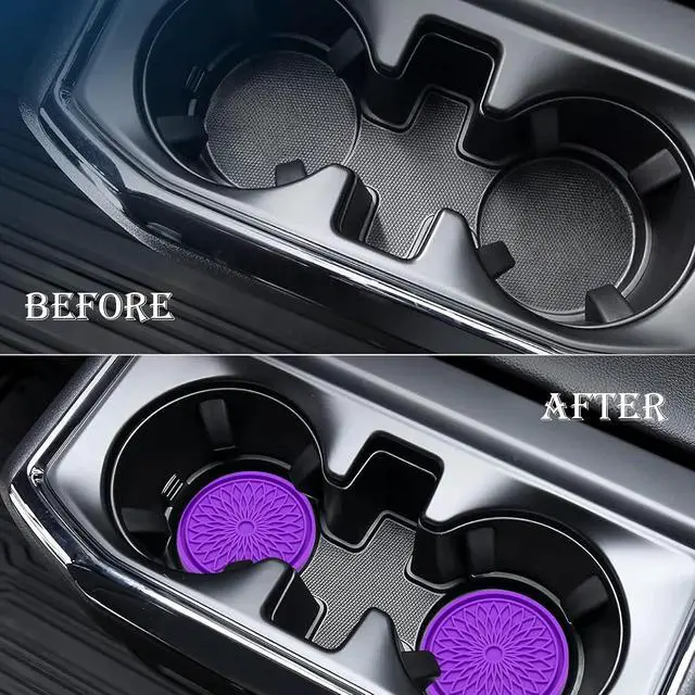 Alt view image 7 of 7 - 2-Pack Car Cup Holder Coaster Inserts, 2.75 Inch Non-Slip Silicone Liners, Shockproof Drink Holder Mat for Women Men, Universal Fit for Most Vehicles (Purple)