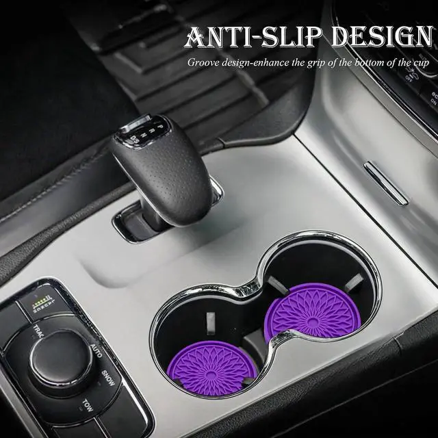 Alt view image 3 of 7 - 2-Pack Car Cup Holder Coaster Inserts, 2.75 Inch Non-Slip Silicone Liners, Shockproof Drink Holder Mat for Women Men, Universal Fit for Most Vehicles (Purple)