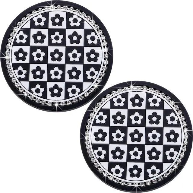 Main image of 2-Pack Bling Cup Holder Coasters for Cars 2.75 Inch Silicone Inserts Anti-Slip, Shockproof Decorative Vehicle Accessories for Women & Girls (Little flowerr)
