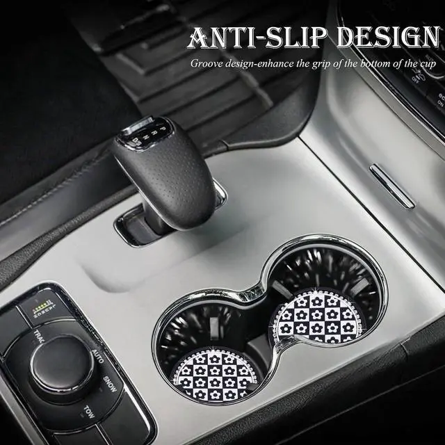 Alt view image 3 of 7 - 2-Pack Bling Cup Holder Coasters for Cars 2.75 Inch Silicone Inserts Anti-Slip, Shockproof Decorative Vehicle Accessories for Women & Girls (Little flowerr)