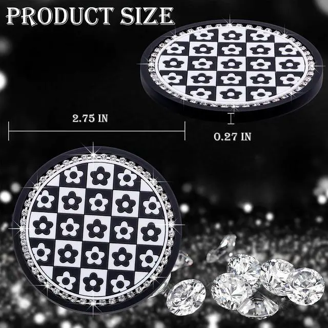 Alt view image 2 of 7 - 2-Pack Bling Cup Holder Coasters for Cars 2.75 Inch Silicone Inserts Anti-Slip, Shockproof Decorative Vehicle Accessories for Women & Girls (Little flowerr)