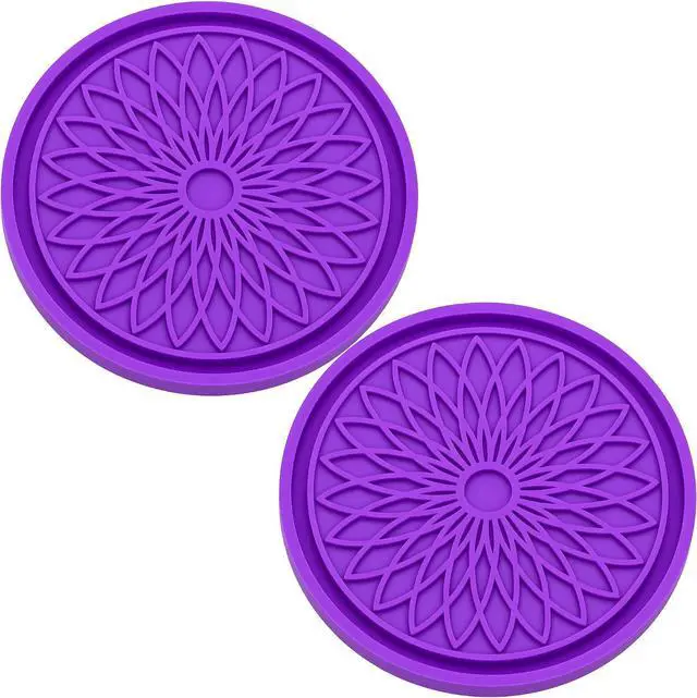 Main image of 2-Pack Car Cup Holder Coaster Inserts, 2.75 Inch Non-Slip Silicone Liners, Shockproof Drink Holder Mat for Women Men, Universal Fit for Most Vehicles (Purple)