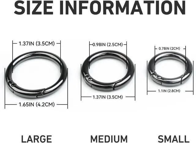 Alt view image 2 of 6 - Jiesinlov 6Pack Spring O-Rings,Round Keychain Clips Snap Hook Buckle,Key Ring for Replacement Purse Hardware,Carabiner for Keys,Three Diameter Size (Gunmetal)