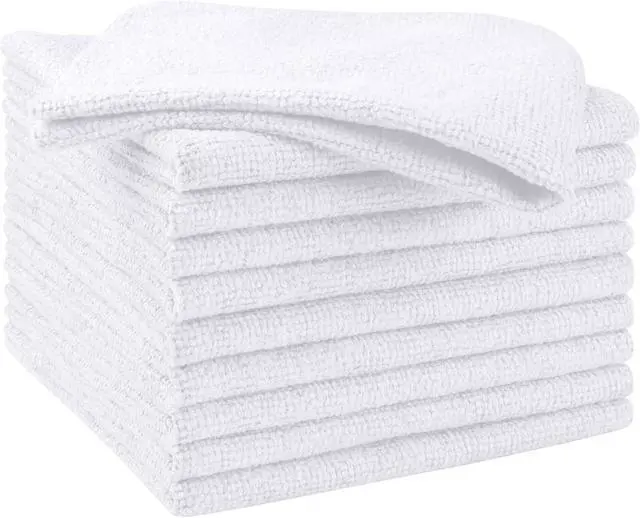Main image of HOMEXCEL White Microfiber Cleaning Cloth 10 PK, Towels for Cars and Shop | Lint Free Cleaning Rags for House, Garage, Kitchen, Car Detailing, Shop Towels Bulk Scratch-Free, Absorbent, 11.5"X 11.5"