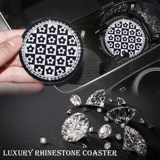 Alt view image 6 of 7 - 2-Pack Bling Cup Holder Coasters for Cars 2.75 Inch Silicone Inserts Anti-Slip, Shockproof Decorative Vehicle Accessories for Women & Girls (Little flowerr)