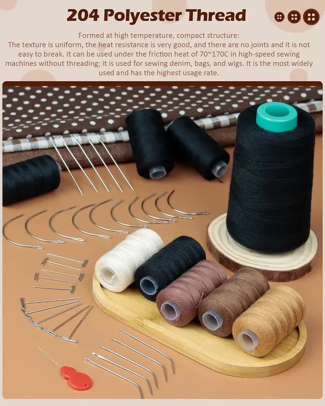 Alt view image 5 of 6 - FIVEIZERO 450yd Black Sew in Hair Extension Thread and 30pcs T/C/J/I Needle | 3 Rolls Hair Thread;4-ply polyester weaving thread;Hair Weave Threads for Hair Extensions,Hand Sewing & Making Wigs DIY