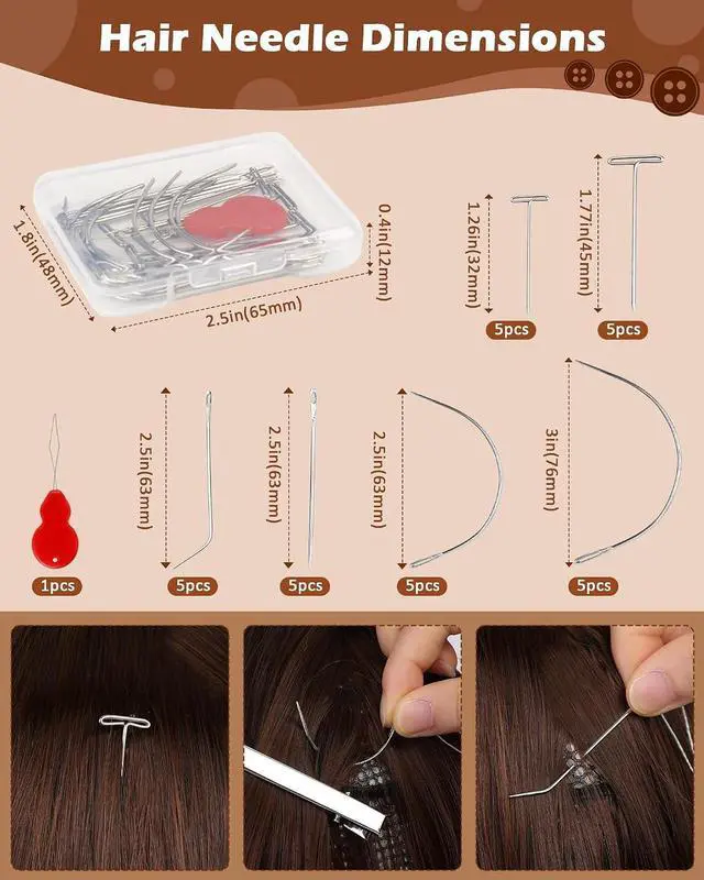 Alt view image 3 of 6 - FIVEIZERO 450yd Black Sew in Hair Extension Thread and 30pcs T/C/J/I Needle | 3 Rolls Hair Thread;4-ply polyester weaving thread;Hair Weave Threads for Hair Extensions,Hand Sewing & Making Wigs DIY