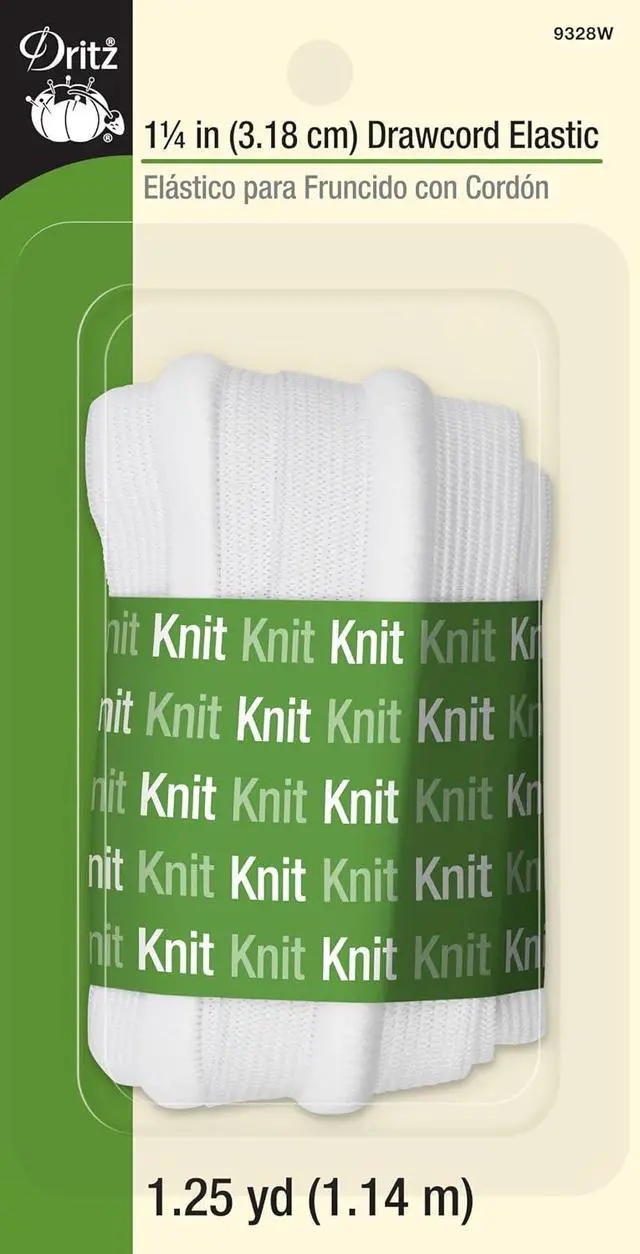 Main image of Dritz 9328W Drawcord Knit Elastic, White, 1-1/4-Inch by 1-1/4-Yard