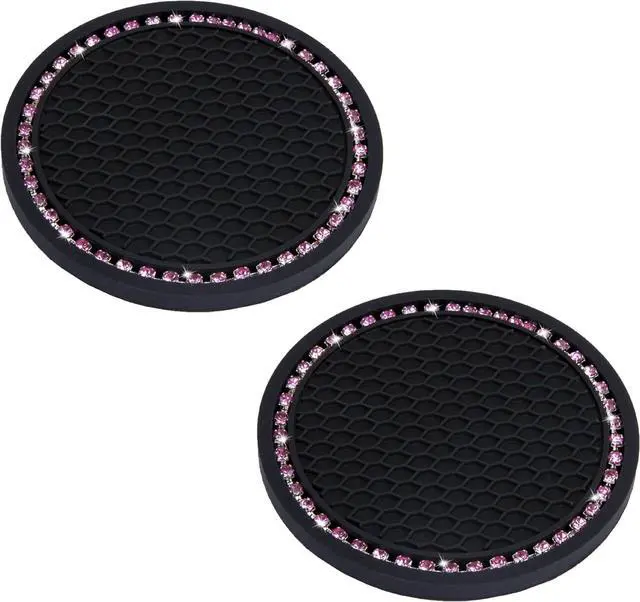 Main image of BFXM 2 PCS Bling Cup Holder Coasters for Car 2.75 inch (Pink Diamond) | Car Accessories for Women Diamond Universal Non-Slip Silicone Cup Holder Coasters, Sparkly Bling