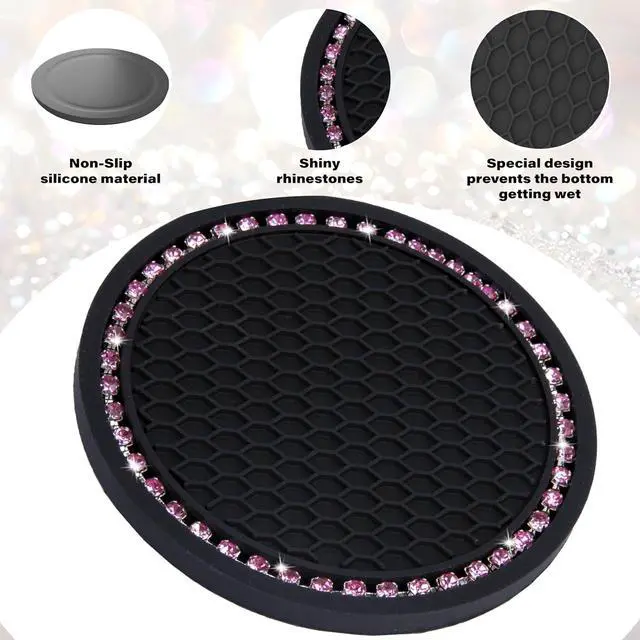 Alt view image 6 of 7 - BFXM 2 PCS Bling Cup Holder Coasters for Car 2.75 inch (Pink Diamond) | Car Accessories for Women Diamond Universal Non-Slip Silicone Cup Holder Coasters, Sparkly Bling