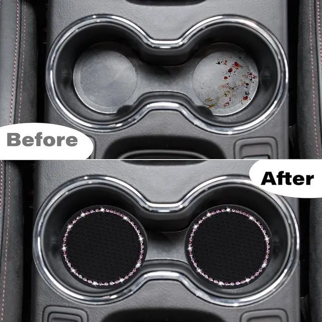 Alt view image 5 of 7 - BFXM 2 PCS Bling Cup Holder Coasters for Car 2.75 inch (Pink Diamond) | Car Accessories for Women Diamond Universal Non-Slip Silicone Cup Holder Coasters, Sparkly Bling
