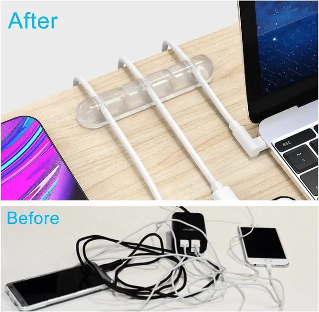 Alt view image 2 of 7 - INCHOR Cord Organizer, Clear Cable Clips Cable Management, Cable Organizers USB Cable Holder Wire Organizer Cord Clips, 2 Packs Cord Holder for Desk Car Home and Office (5, 3 Slots)