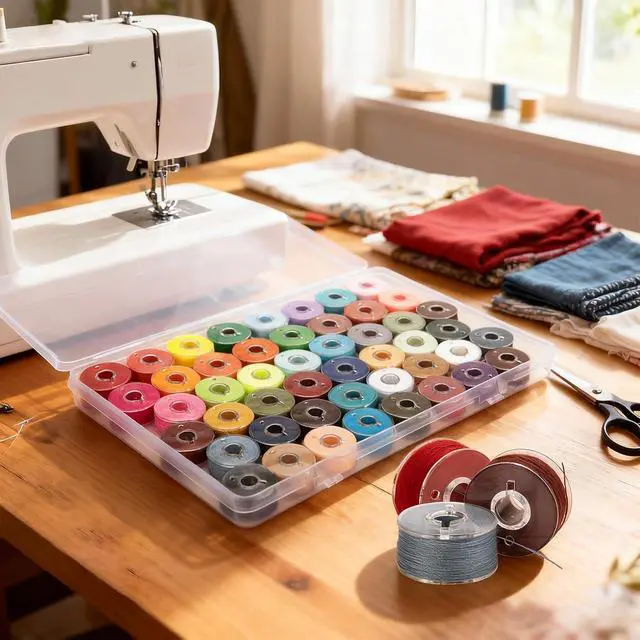 Alt view image 4 of 7 - 48 Pcs Bobbins 48 Assorted Colors Pre-Wound Sewing Threads (Colorful) | Embroidery Thread Bobbins Set for Babylock Singer Janome Brother Sewing Machine