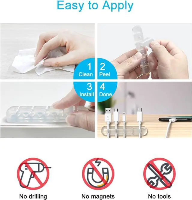Alt view image 5 of 7 - INCHOR Cord Organizer, Clear Cable Clips Cable Management, Cable Organizers USB Cable Holder Wire Organizer Cord Clips, 2 Packs Cord Holder for Desk Car Home and Office (5, 3 Slots)