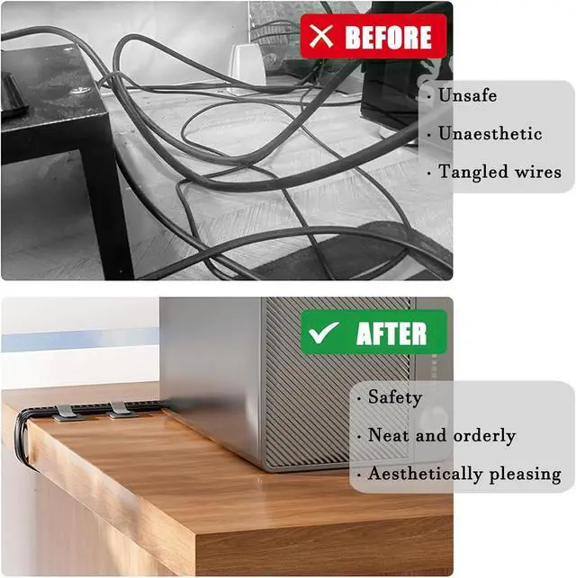 Alt view image 5 of 7 - 80PCS Hook and Loop Cable Ties, Under Desk Cable Management, Adhesive Cable Straps, Cord Management Hider Idea, Cord Organizer for Desk, Computer Accessories, Home Office Organization, Black+White