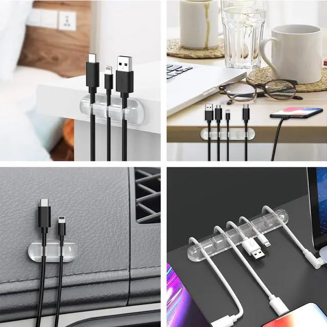 Alt view image 7 of 7 - INCHOR Cord Organizer, Clear Cable Clips Cable Management, Cable Organizers USB Cable Holder Wire Organizer Cord Clips, 2 Packs Cord Holder for Desk Car Home and Office (5, 3 Slots)